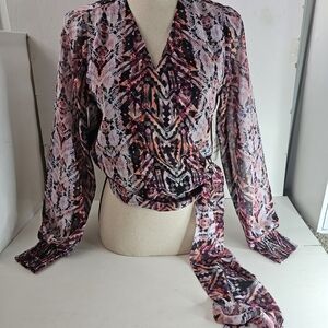 Bar III Pink Abstract Print Surplice Blouse